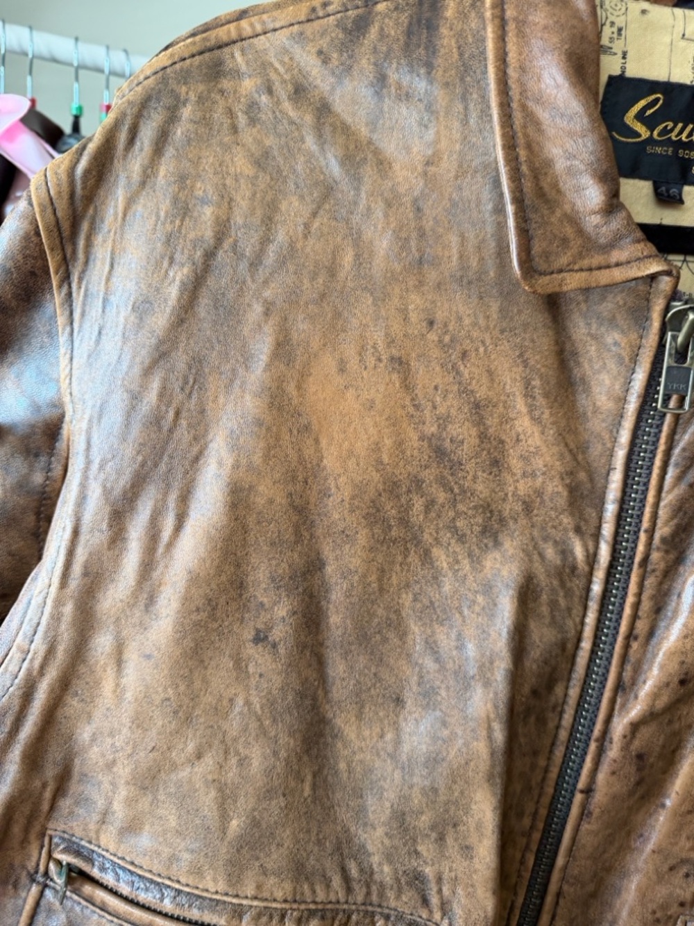 Vintage 80’s Scully Genuine Leather Distressed Bomber Jacket Size 46 (L/XL) - Picture 3 of 7